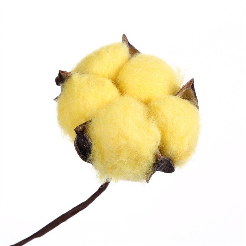 10pcs/lot Artificial Flower Cotton Flower Branch Wedding Home Christmas Decoration Photography Props Dry Cotton Flower Head: Yellow