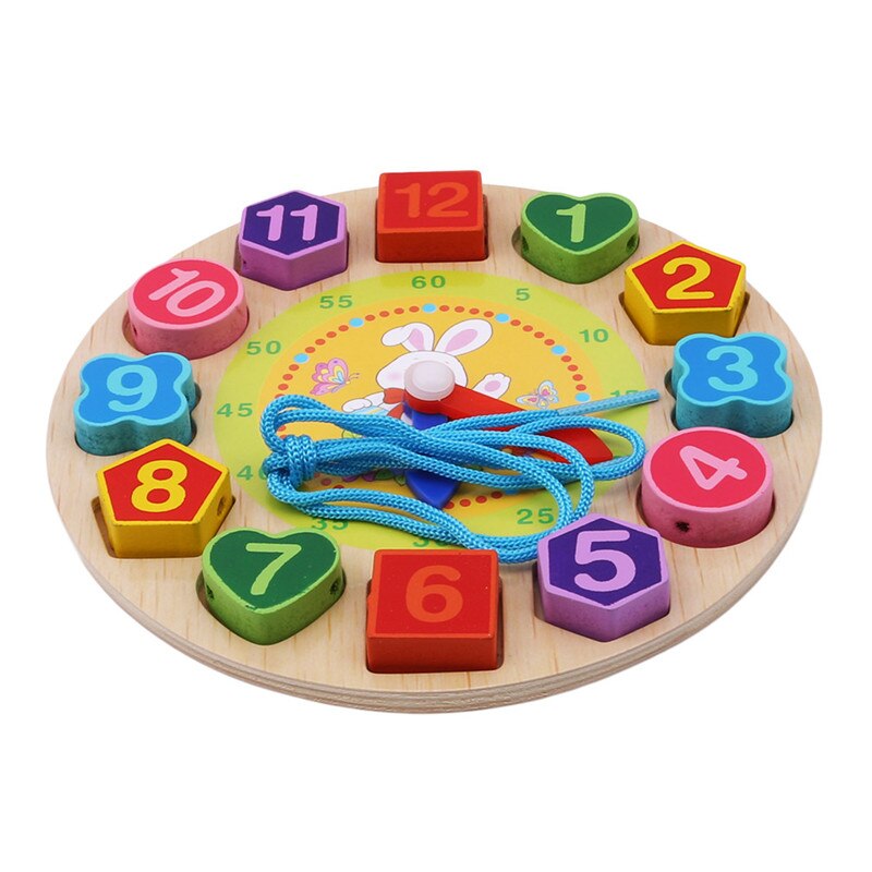 Kinderen Houten Puzzel Speelgoed Cognitieve Digitale Klok Digitale Houten Horloge Jigsaw Speelgoed Cartoon Threading Montage Speelgoed: rabbit
