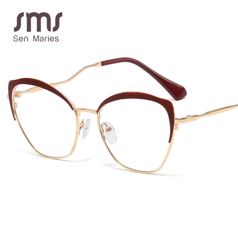espejo plano de Metal de ojo de gato para mujeres de de lujo lente transparente óptica patas únicas Retro montura gafas miopía Oculos