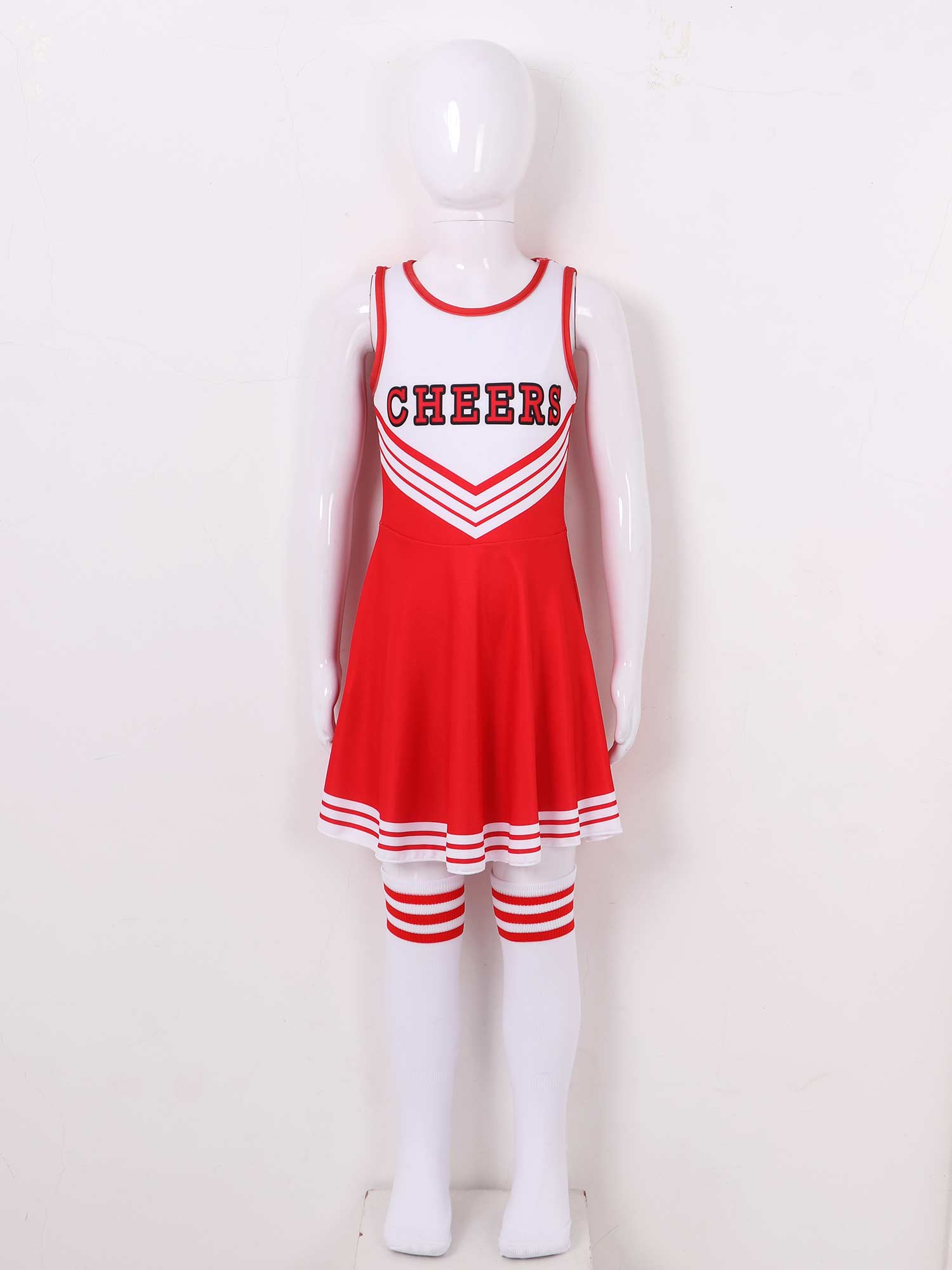 Kids Girls Cheerleading Uniform Dance Costume leeveless Round Neckline Letter Print Dance Dress Cheerleading Flower and Socks