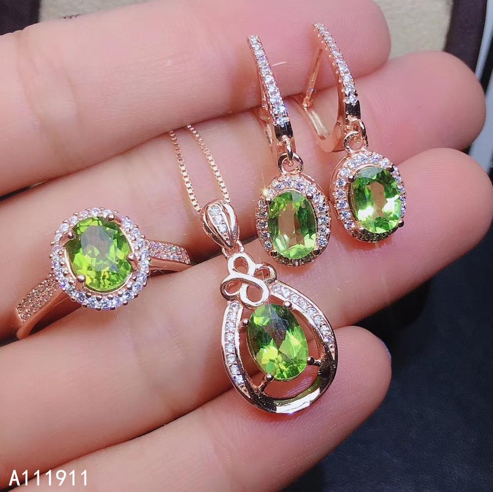 Kjjeaxcmy fine jewelry 925 prata esterlina incrustada natural peridot moda colar anel brinco terno apoio detecção de luxo