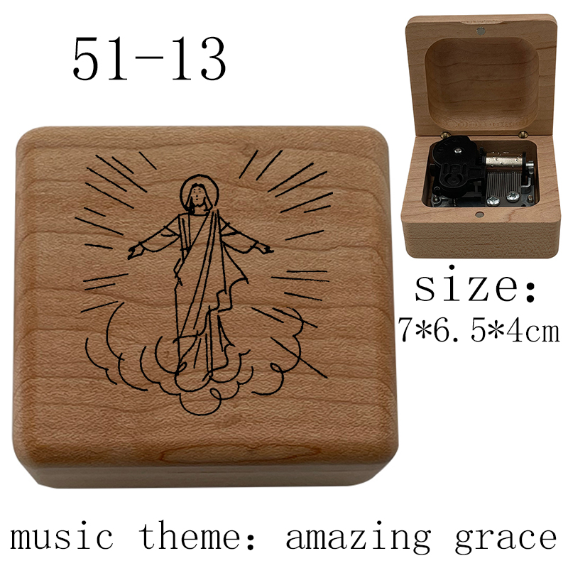 Wooden amazing grace music wind up Music Box Wife Husband church Home Christian Music Box Decoration: Gold