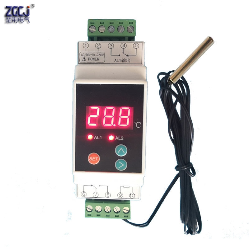 -40~110'C din thermostat with sensor high temperature alarm and low temperature alarm 2 alarm relay NO NC COMMON output