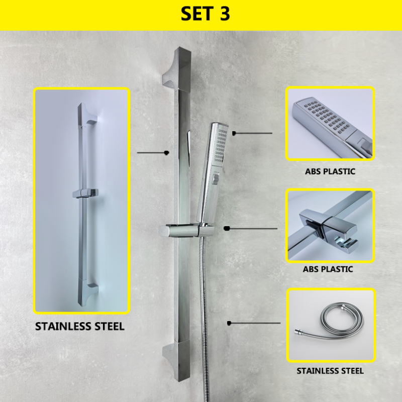 Badkamer Douche Sliding Bar Chrome Set 1/2/3 Functies Messing Abs Plastic Handheld Douche Rvs Verstelbare Bar: Set 3