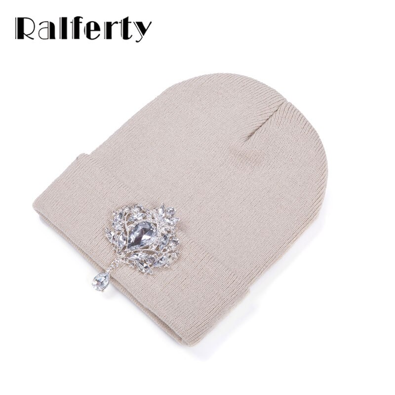 Ralferty Winter Vrouwen Hoeden Luxe Strass Kristal Accessoires Hoofddeksels Beanie Hoed Vrouwen Cap Motorkap Femme Gorro