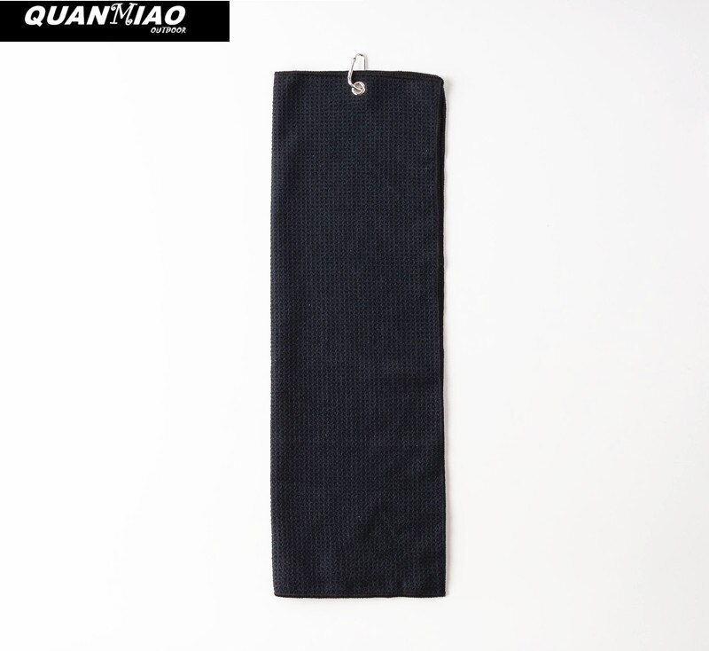 Toalla de Golf de algodón con patrón de Waffle, toallas de limpieza con mosquetón, gancho de microfibra, limpia palos, bolas, manos: Negro