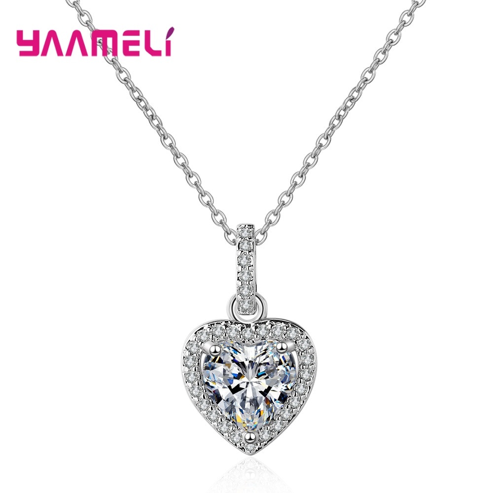 Romantic Mosaic Heart Shaped Pendant Necklaces for Woman Fine 925 Sterling Silver Rhinestone Cubic Zirconia Birthday