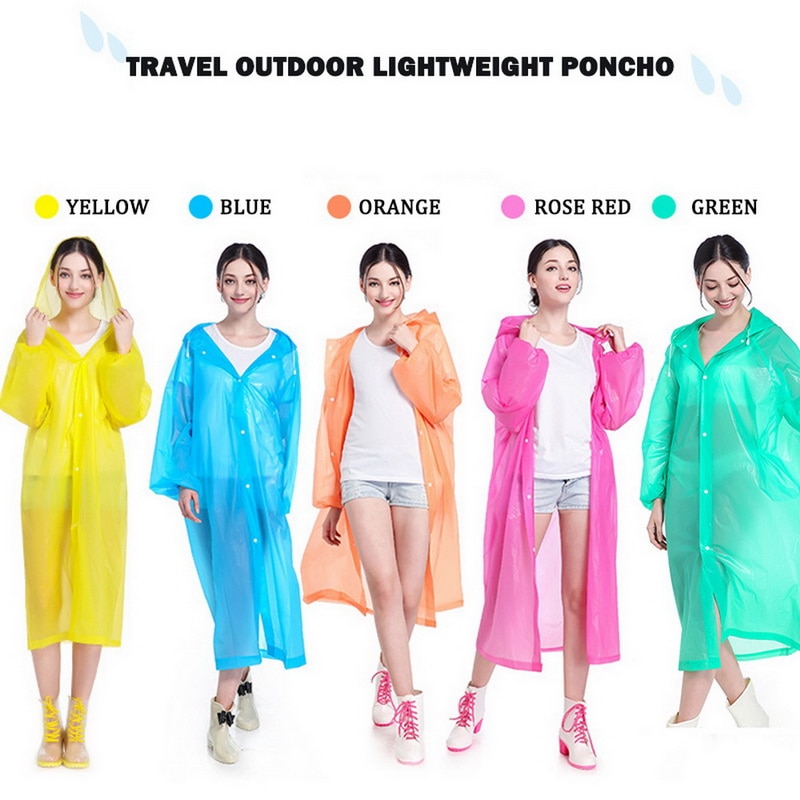 Unisex Waterproof Jacket Women Men Clear PVC Raincoat Rain Coat Hooded Poncho Rainwear