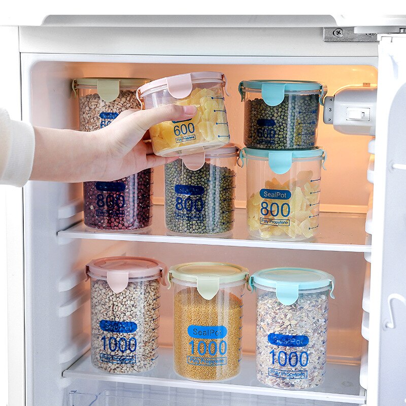 Akryl 600-1000 ml køkken opbevaringsboks forsegling mad opbevaring beholder konservering plast frisk pot beholder insekt-bevis