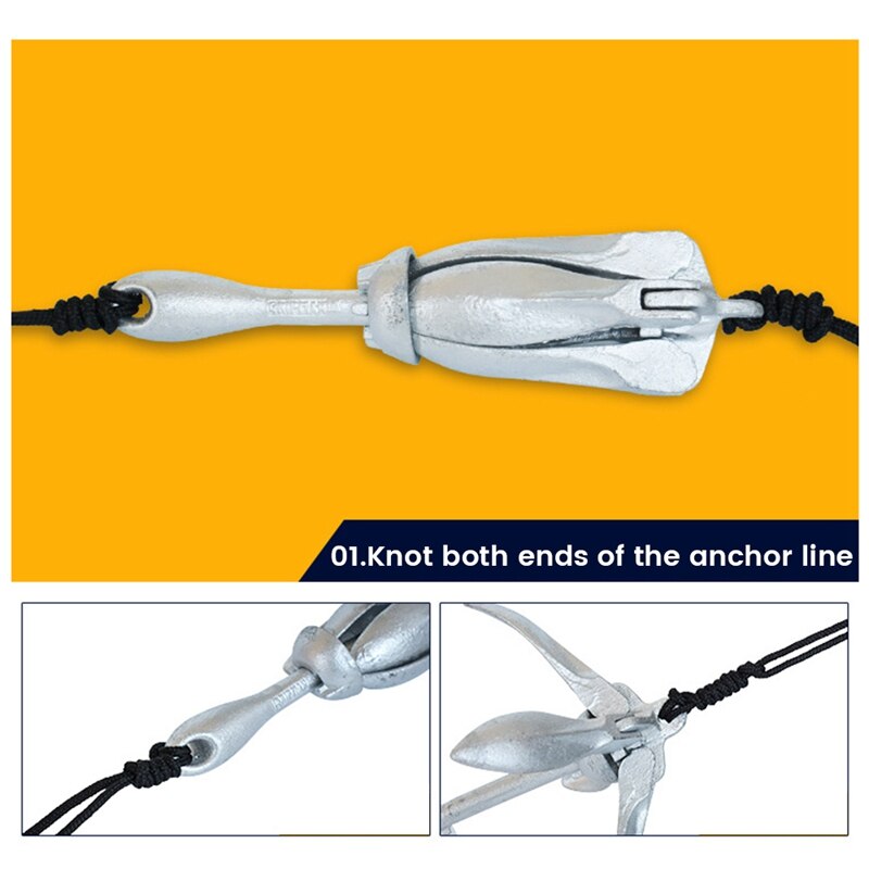 Inflatable Boat Rubber Boat Anchor 31Cm Galvanized 1.5Kg Foldable Carbon Steel Anchor With 20 Meters Of Rope