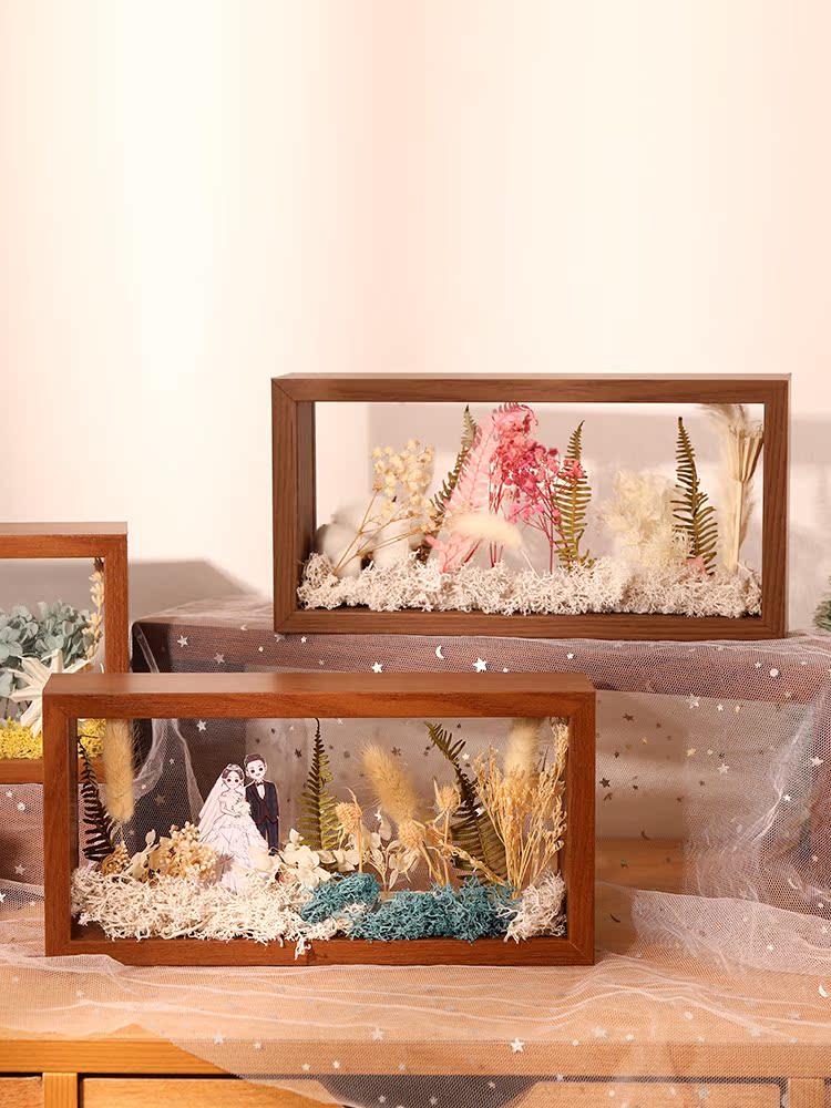 Holz getrocknete Blumen rahmen, schwimmende Holz Schatten Box Rahmen für gepresste Blumen Doppel Acryl Bilderrahmen Desktop DIY