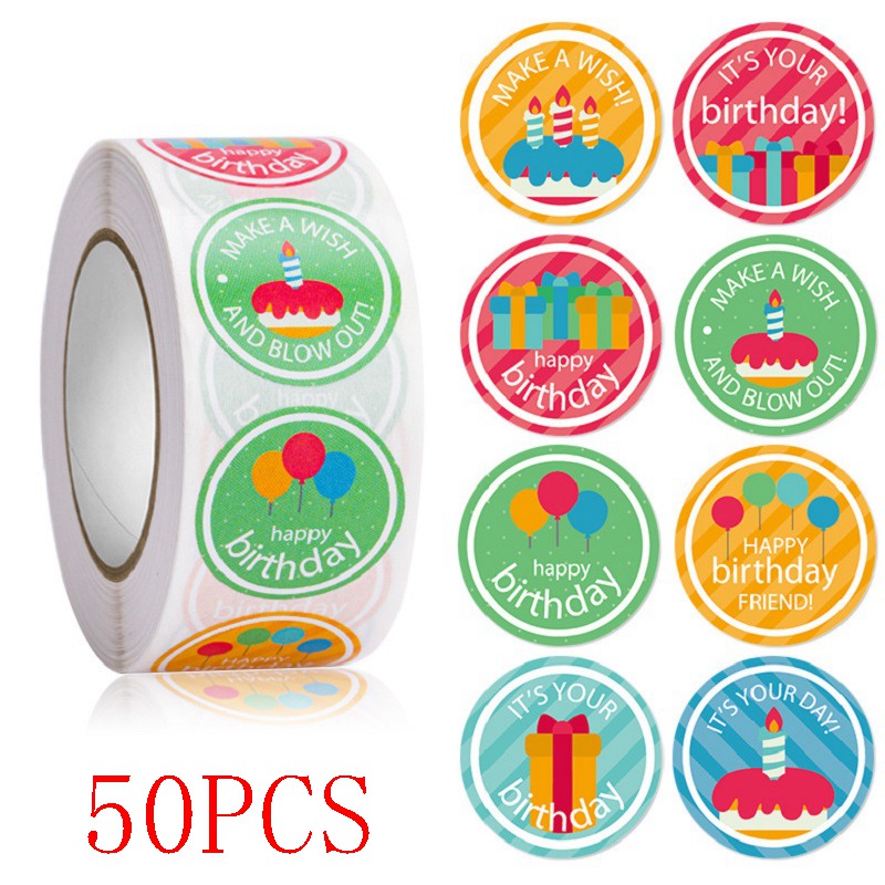50-500pcs 1inch round happy Birthday sticker balloon Hobby labels Craft supplies stickers party favors for kids birthday: HY2022-92-50pcs