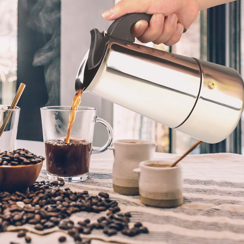 Rustfrit stål kedel kaffe brygger kedel pot bærbar espresso kaffemaskine moka pot pro barista 100ml/200ml/300ml/450ml#9