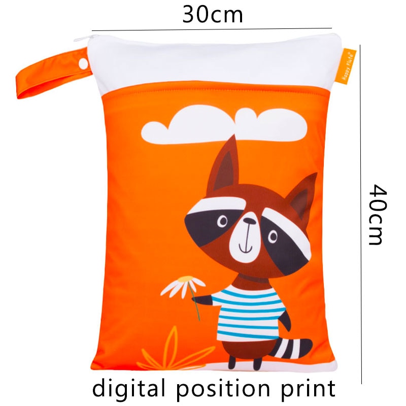 Happyflute digital print 30*40cm wetbag 2 lomme med håndtag, der kan genanvendes vandtæt tegneserieprint våd tør bleetaske