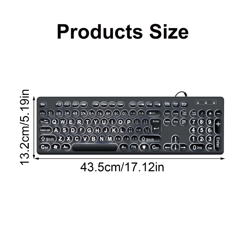LED Backlit Keyboards 104Keys Standard Full Size USB Cord Backlit Keyboards Big Print Letter with White Illuminated