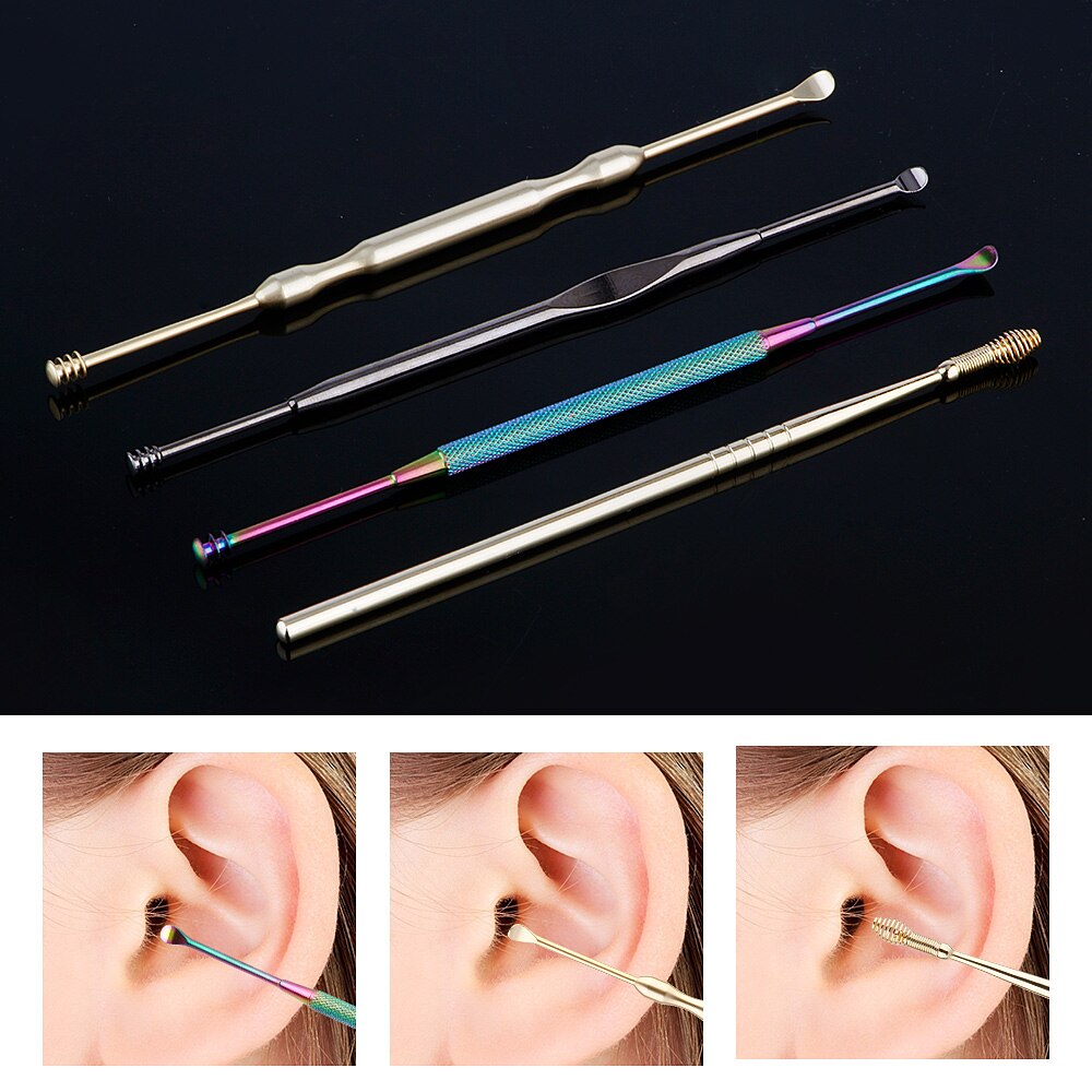 4 Stks/partij Rainbow Chameleon Ear Wax Pickers Rvs Earpick Wax Remover Curette Oor Pick Cleaner Lepel Oor Schoonmaken Gereedschap