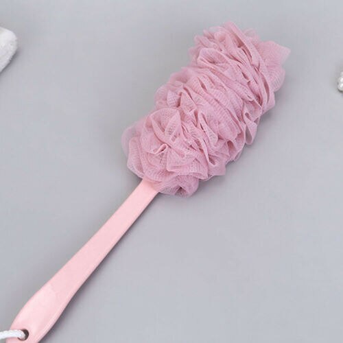 1pc Long Handle Bath Brush Back Bath Shower Scrubber Body Soft Mesh Scrub Puff Clean Oneself Bath Back Brush Sponge: Pink