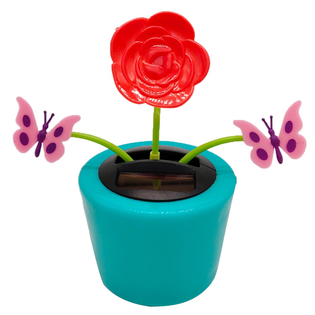 Solar Powered Flower Plant Shaking Dancing Doll Toy Home Decor Car Ornament Flowerpot - Rose and Butterfly