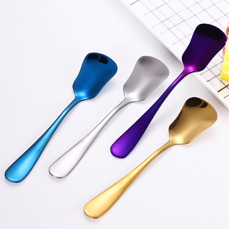 Cucharas de acero inoxidable para cuchara, Mini cucharas de café chapadas en titanio, vajilla colorida de arcoíris y oro rosa, de cucharas con cabeza cuadrada