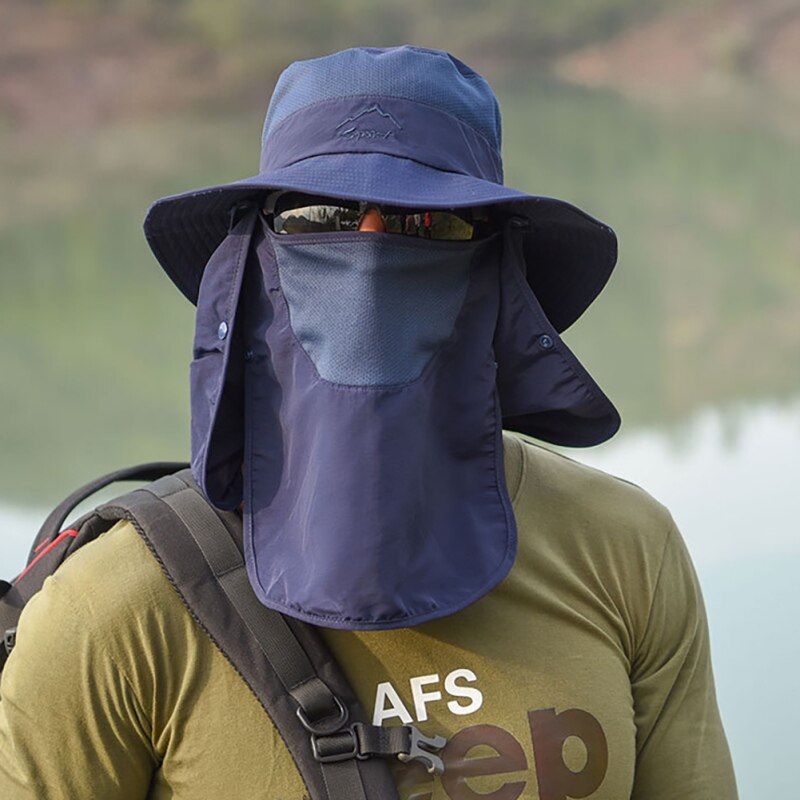 Summer Quick-drying Boonie Men Women Hat Outdoor Face Mask Wide Brim Bucket Hat Sun Protection Cap