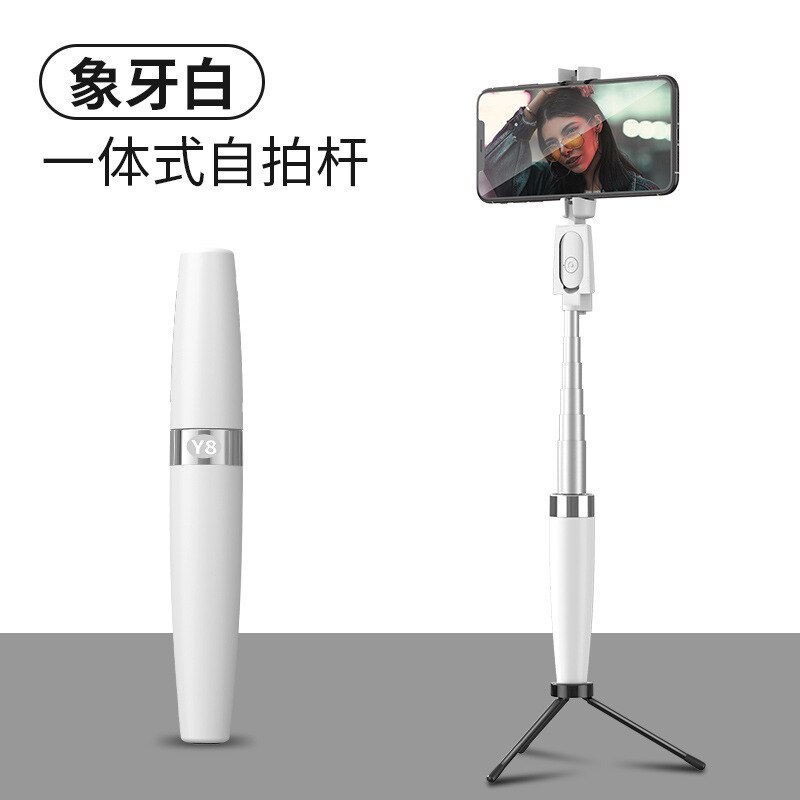 Aluminiumslegering bluetooth stativ selfie stick  y8 vandret og lodret skyde bluetooth selfie stick live mobiltelefonbeslag: Hvidt stativ
