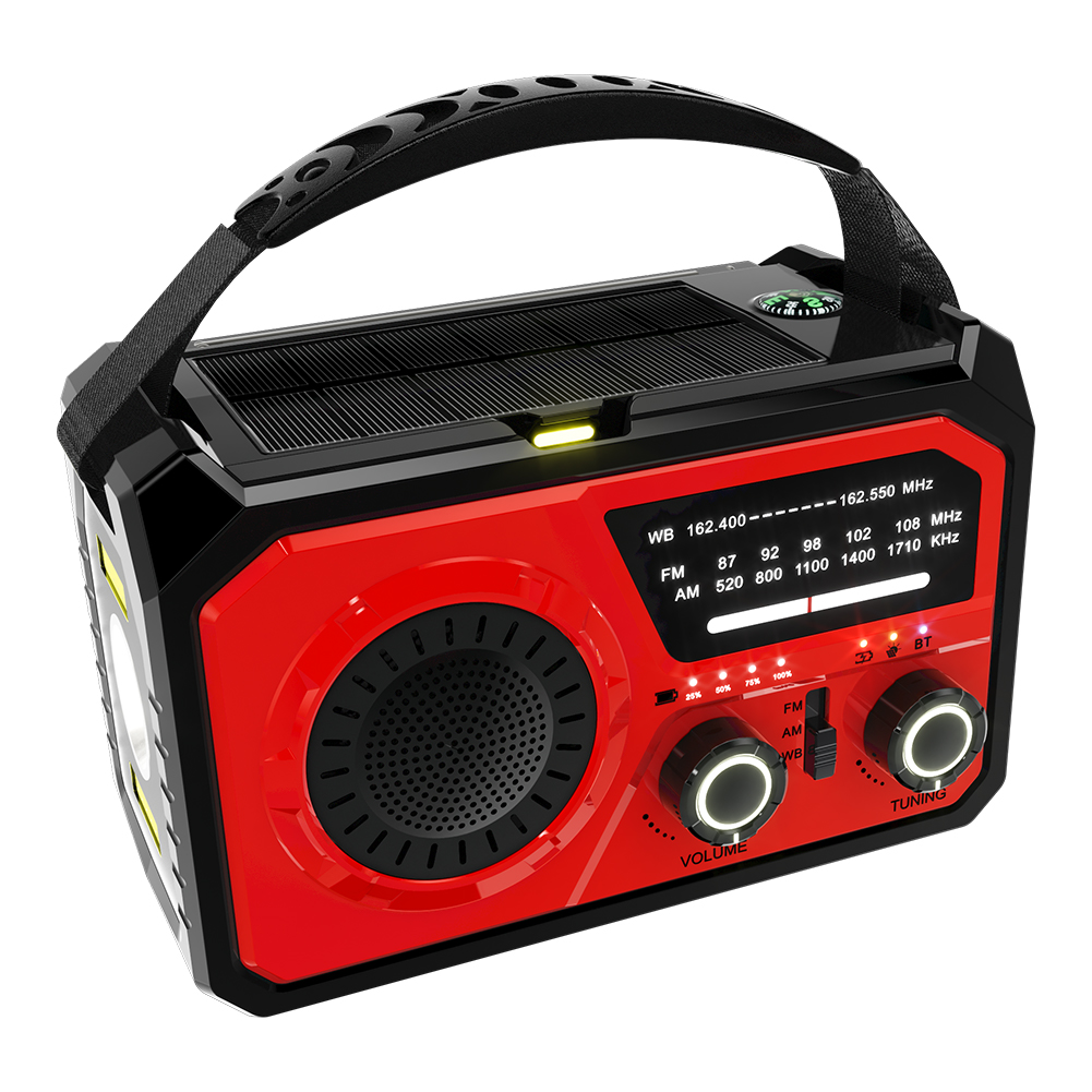AM/FM/WB NOAA Emergency Weather Radio 16000mAh Bluetooth Speaker Hand Crank/Solar/Type-C Charging Survival Radio LED Flashlight: green
