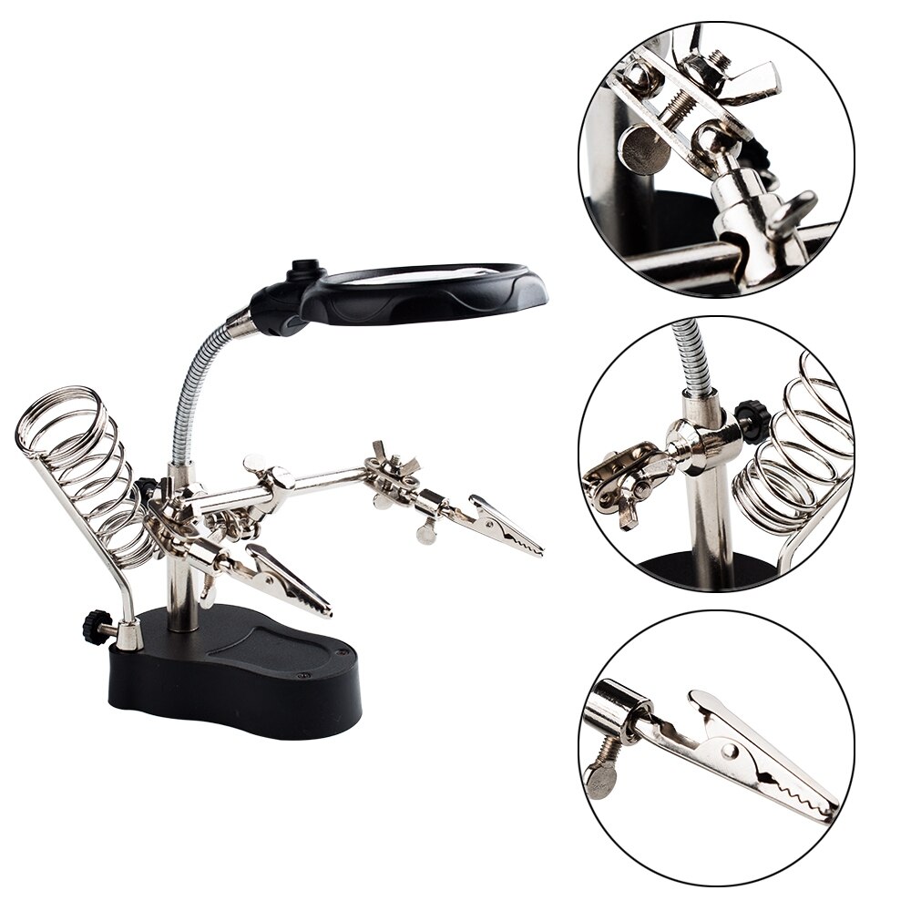 Multi-Functional Welding Magnifier With 3.5X 12X Glasses Magnifying Illuminated Soldering Iron Stand Lens Third Hand Repair To