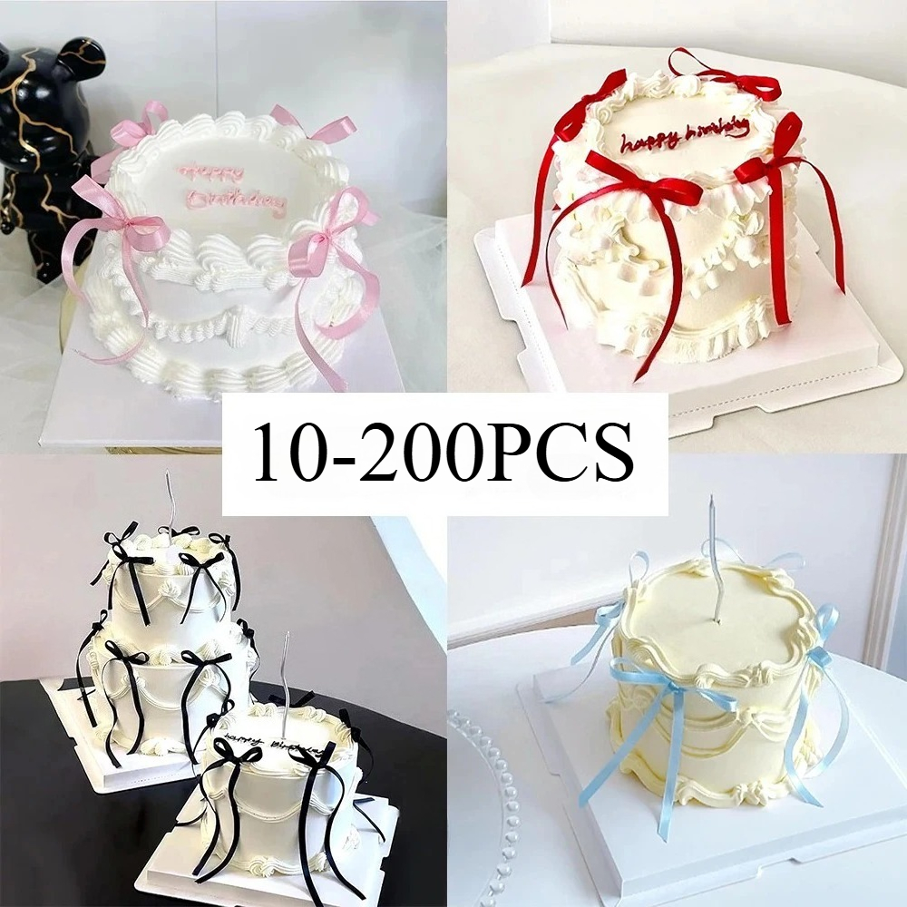 10-50 Uds. Adorno para tarta con lazo, cintas con lazo para cumpleaños, decoraciones para con lazo coqueta, selecciones de postre para pastel nupcial, bebé, niña y niño