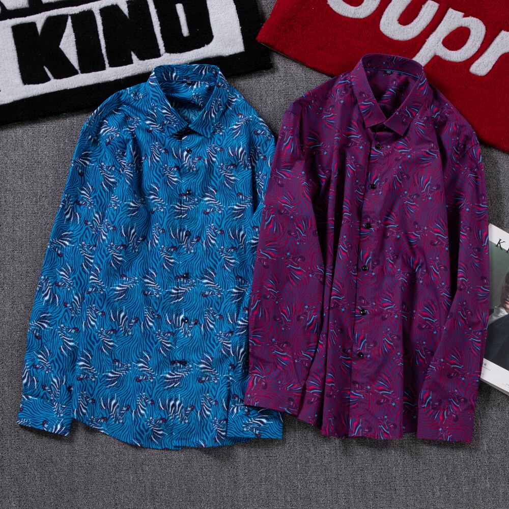 plus rozmiar 5XL 6XL 7XL 8XL męskie koszule z długim rękawem jesienne zimowe modne kwiatowe luźne koszule na co dzień męskie markowe ciuchy niebieskie czerwone