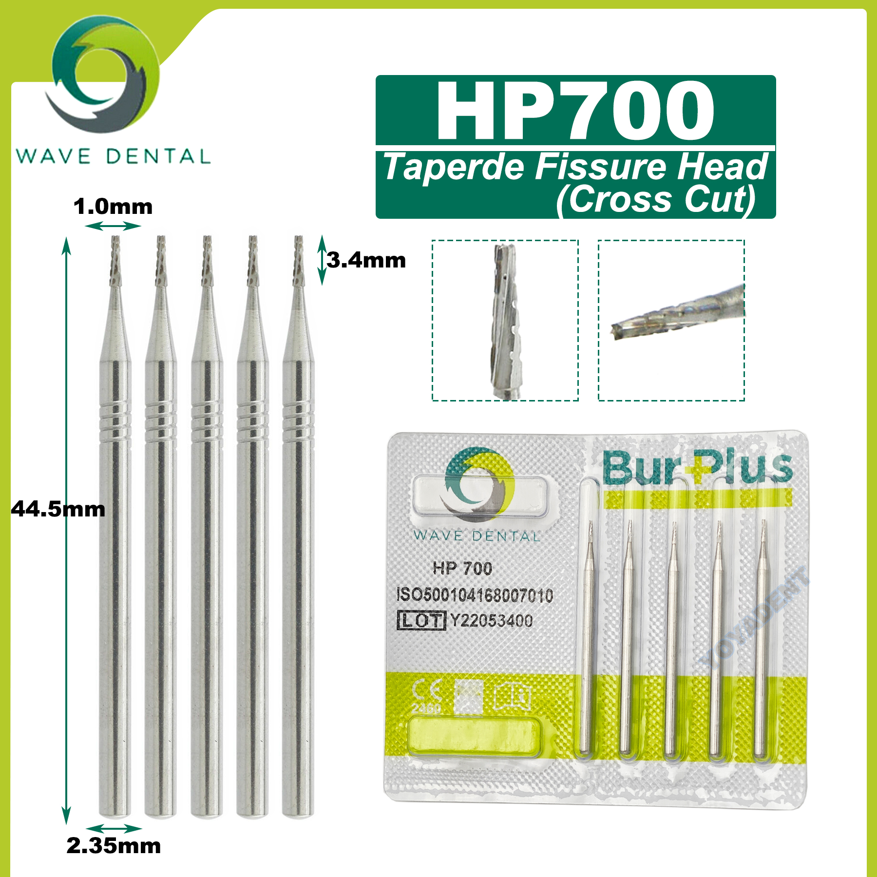 Fraises dentaires en carbure de tungstène WAVE, forets de dentisterie, fraise dentaire HP Dia 2.35mm pour cône à nez droit, pièce à main à basse vitesse 5 pièces/paquet