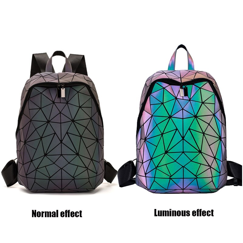 Couple Luminous Folding Set Backpack Chain Bag And Colorful Clutch Bag Rhombus College Style Personality Backpack Women