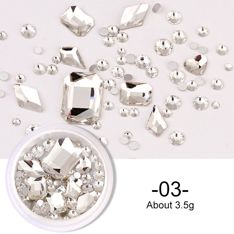 1 Box Nail Strass Ab Kleur Platte Terug Bottom Bling Crystal Mixed Size Vorm Gems Kralen Kleurrijke 3D Nail Art decoraties: 03