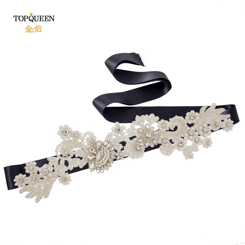TOPQUEEN S157 Hochzeit Schärpe Braut Gürtel funkelnd Schärpe für Kleid Plus Größe Birne Band Schärpe Schwarz Band Strass Gürtel Schärpe gürtel: Schwarz
