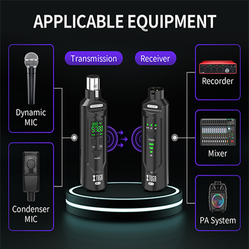 XTUGA SF-1 UHF Microphone Wireless Converter XLR Adapter Rechargeable Battery For Dynamic/Capacitive Microphones