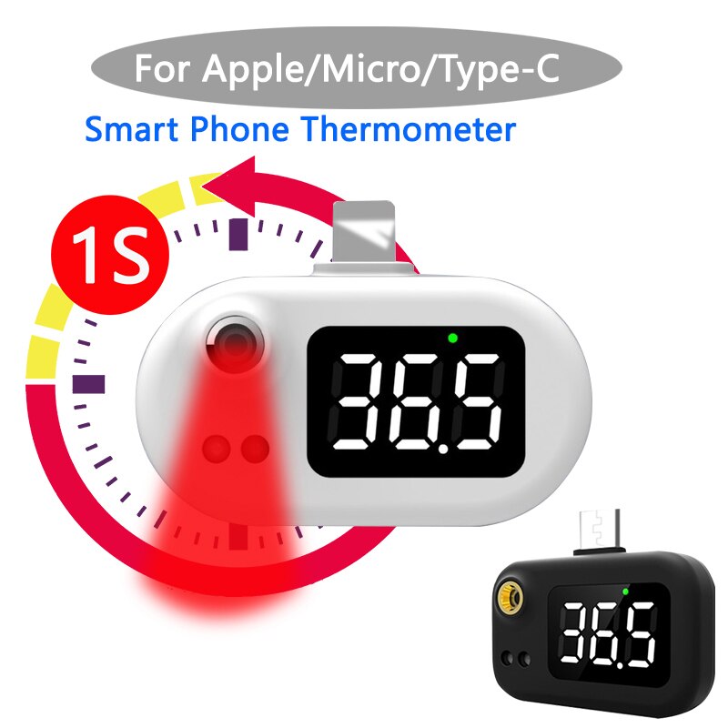 Usb termometer intelligent bærbar mini mobiltelefon termometer berøringsfri type infrarød termometer til apple micro type-c