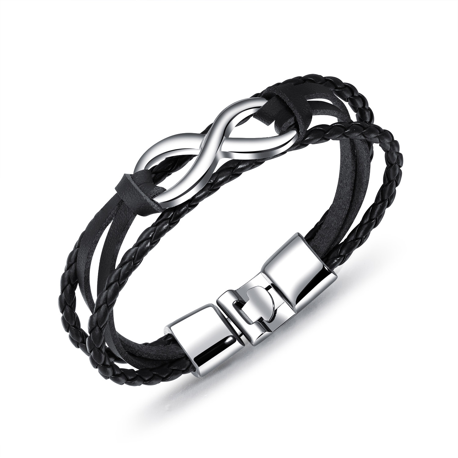 MAE à la en alliage de Zinc 8 forme Bracelet infini multicouche tressé en cuir corde hommes chaîne Bracelet bijoux de décor masculin: Black A