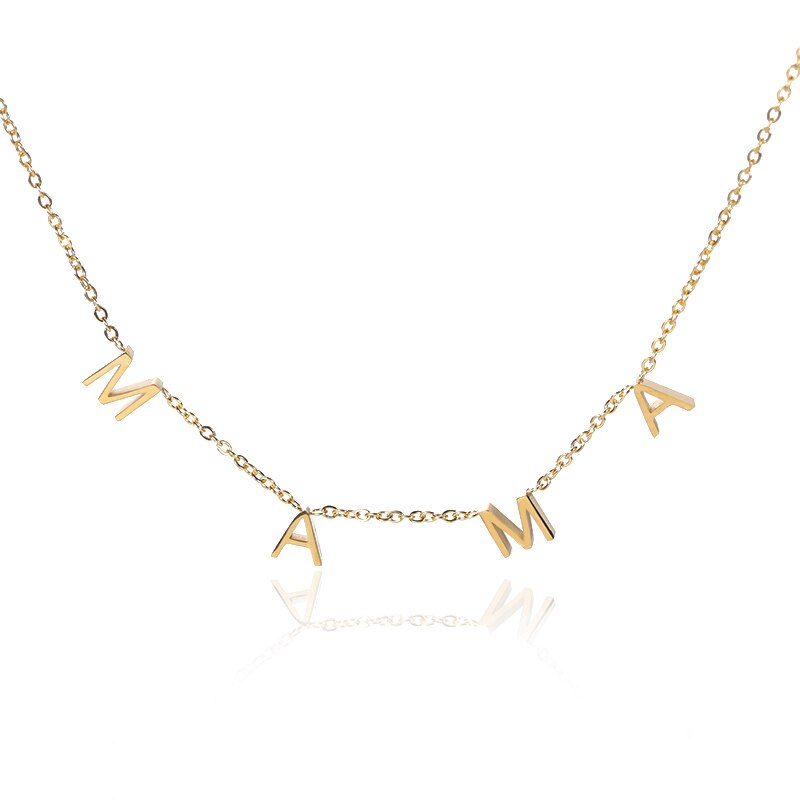 Collares minimalistas con letras de MAMA para mujer, joyería con placa con nombre, collares con iniciales de oro rosa de acero inoxidable, para el día de la madre