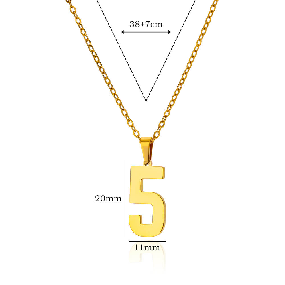 Digitale anhengskjeder for kvinner gullfarget figurnummerhalskjede kragebenkjede premium rustfritt stål smykker krage: Lys gul farge