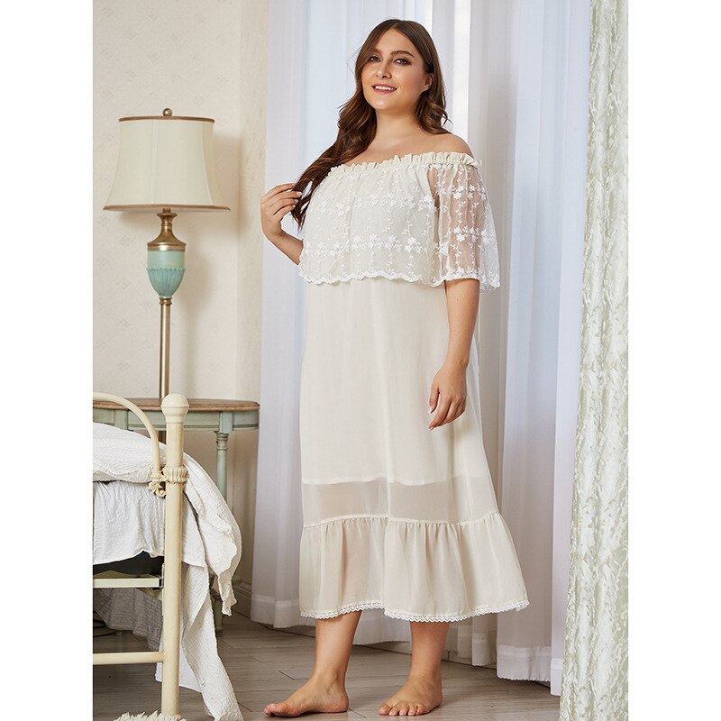 Plus size home service fat ladies plus size ice silk nightdress loose mid-length night dress plus size chiffon home service