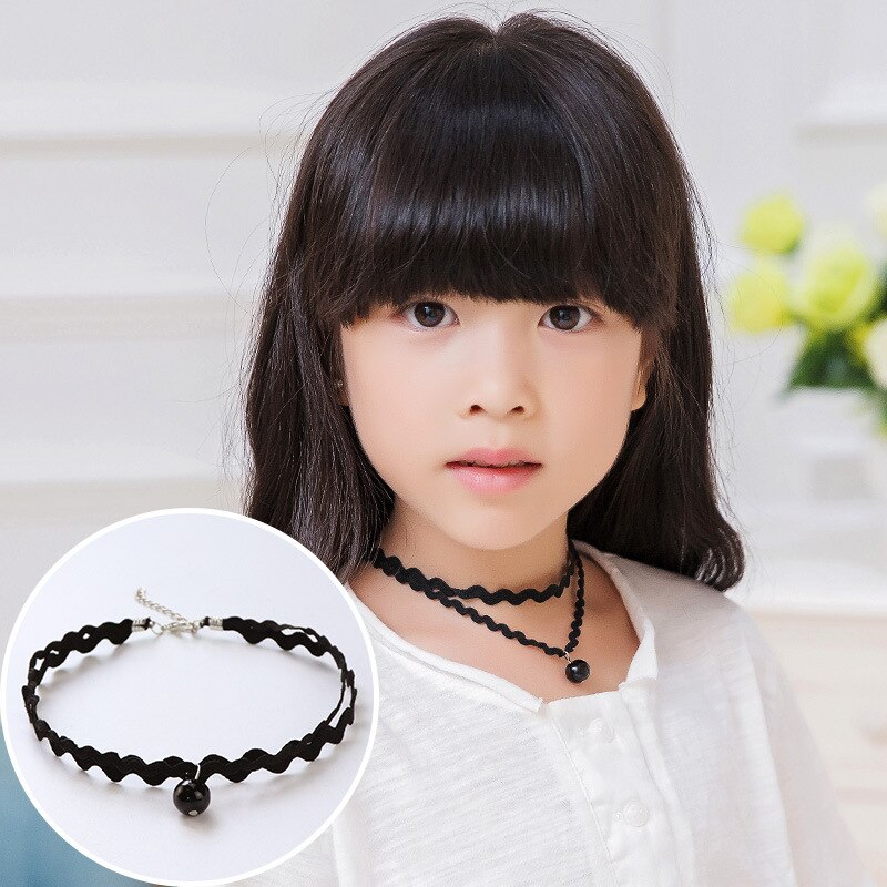 METOO 11pcs Dei Monili Delle Ragazze per I Bambini Nero Della Collana Multi Strato di Pizzo Catene Choker Della Collana Per Bambini Gotico Stretch Gioielli Bambino: 3