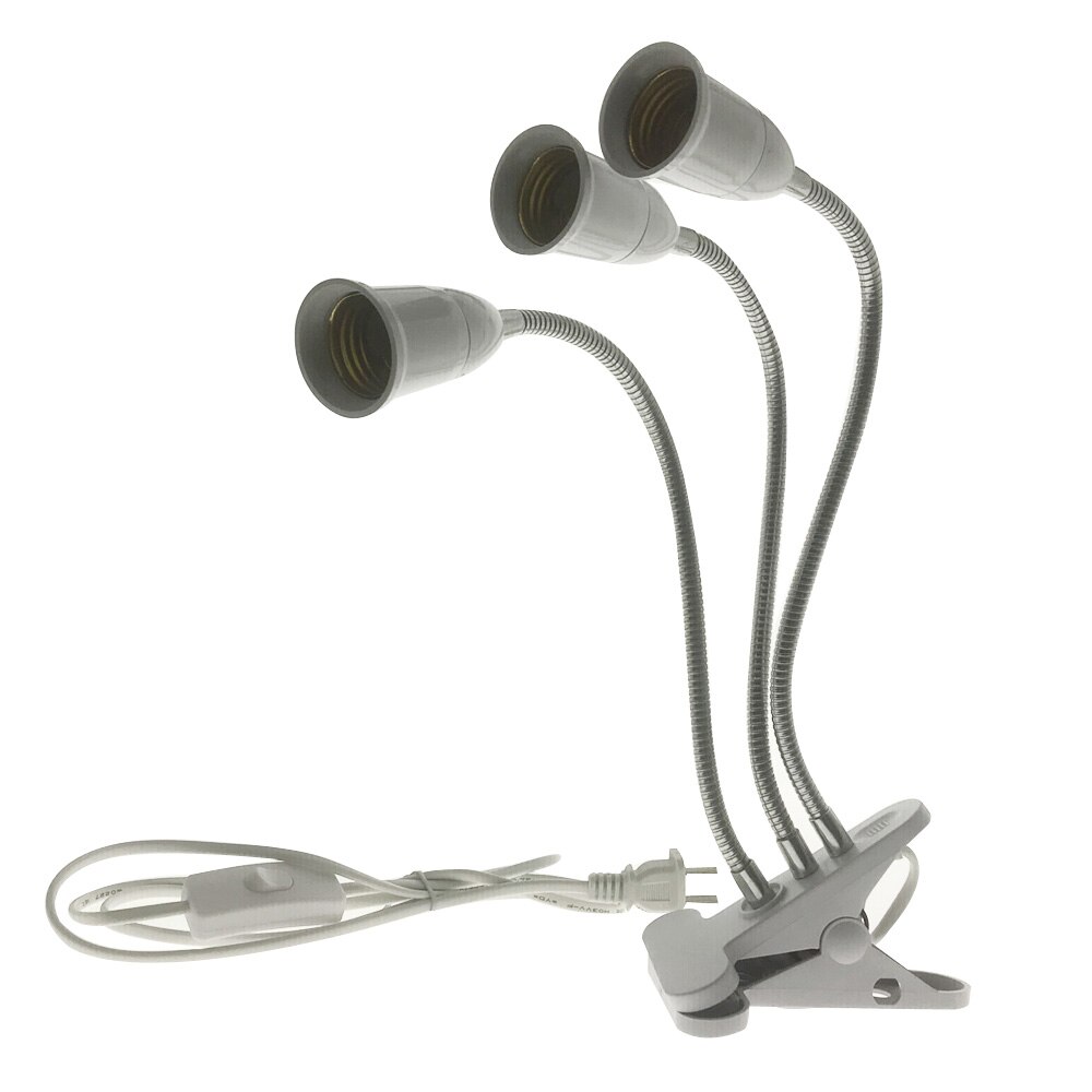 360 grader fleksibel lampeholder klips  e27 sokkel med av/på bryter eu us plugg bruk som enkel skrivebordslampe for led vokselys  e27 lampe: 3 hoder / Eu-plugg