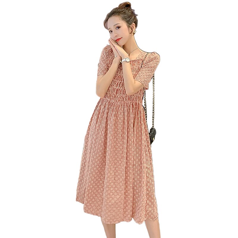 1865# Maternity Dress Summer elastic Cotton Short Sleeve Loose Stylish Dress for Pregnant Women Mom Dress