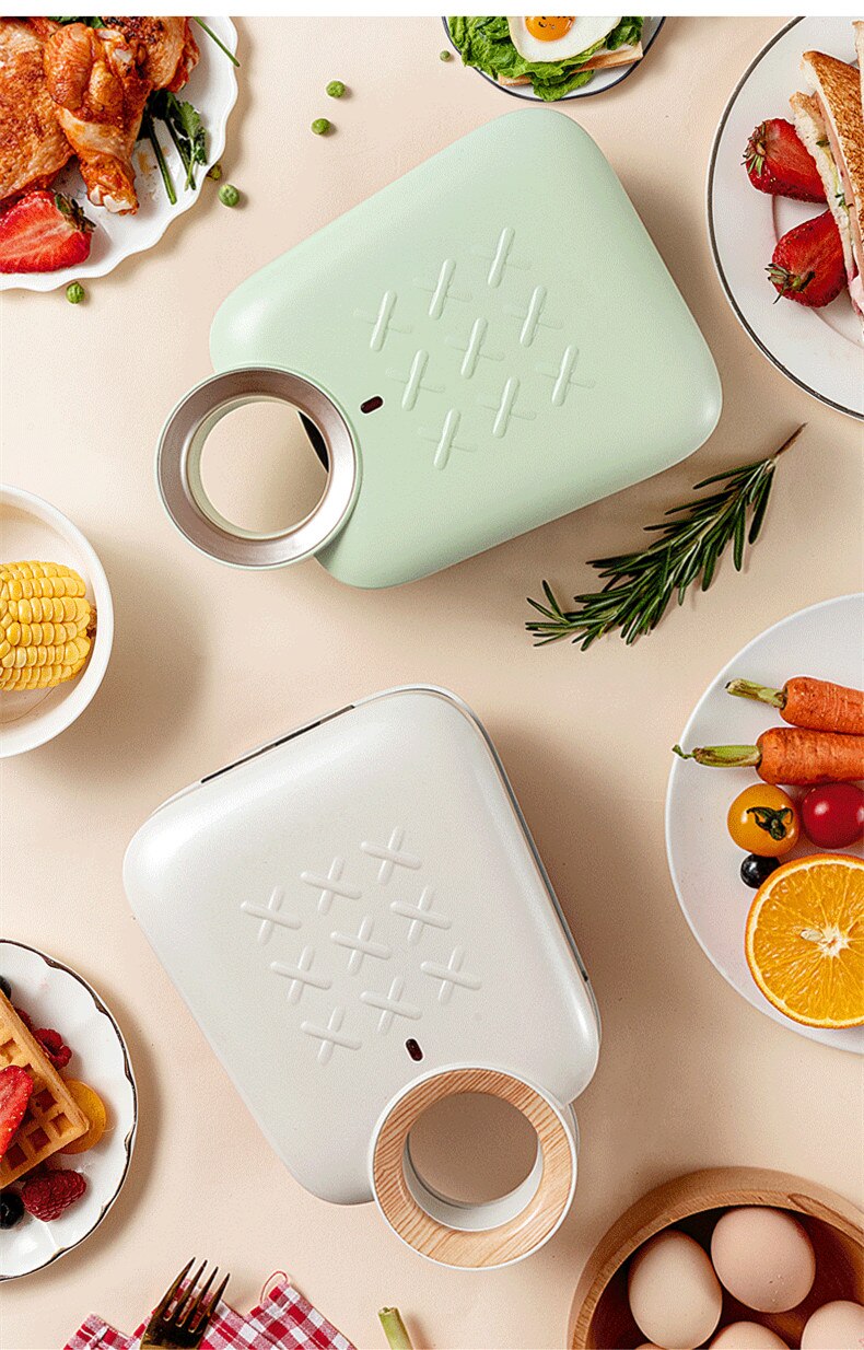 Máquina eléctrica para hacer el desayuno para sándwich, dispositivo antiadherente portátil para hornear Pan tostado, con enchufe de la UE/REINO UNIDO/AU/EE. UU., 220V