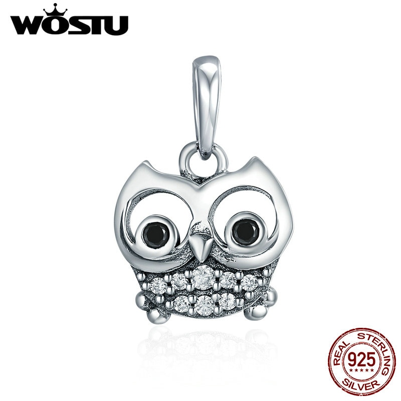 WOSTU di Modo di Marca 925 sterlina d'argento Bella Gufo Pendenti con Gemme E Perle in forma originale Braccialetto di Fascino Europeo Gioielli FAI DA TE Regalo di bene CQC341