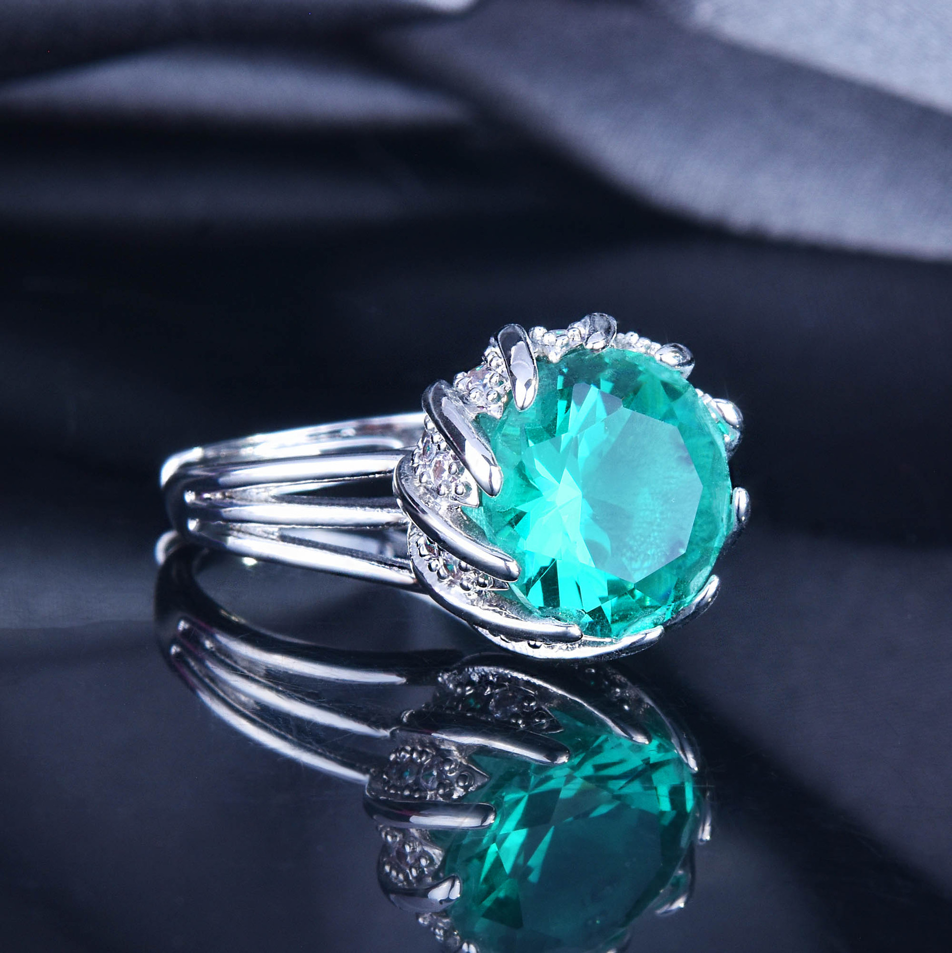 QTT Einfache Jahrgang Paraiba Turmalin Stein Silber Farbe Schmuck einstellen Offenen Ring Halskette Ohrring für Frauen Hochzeit Engagment