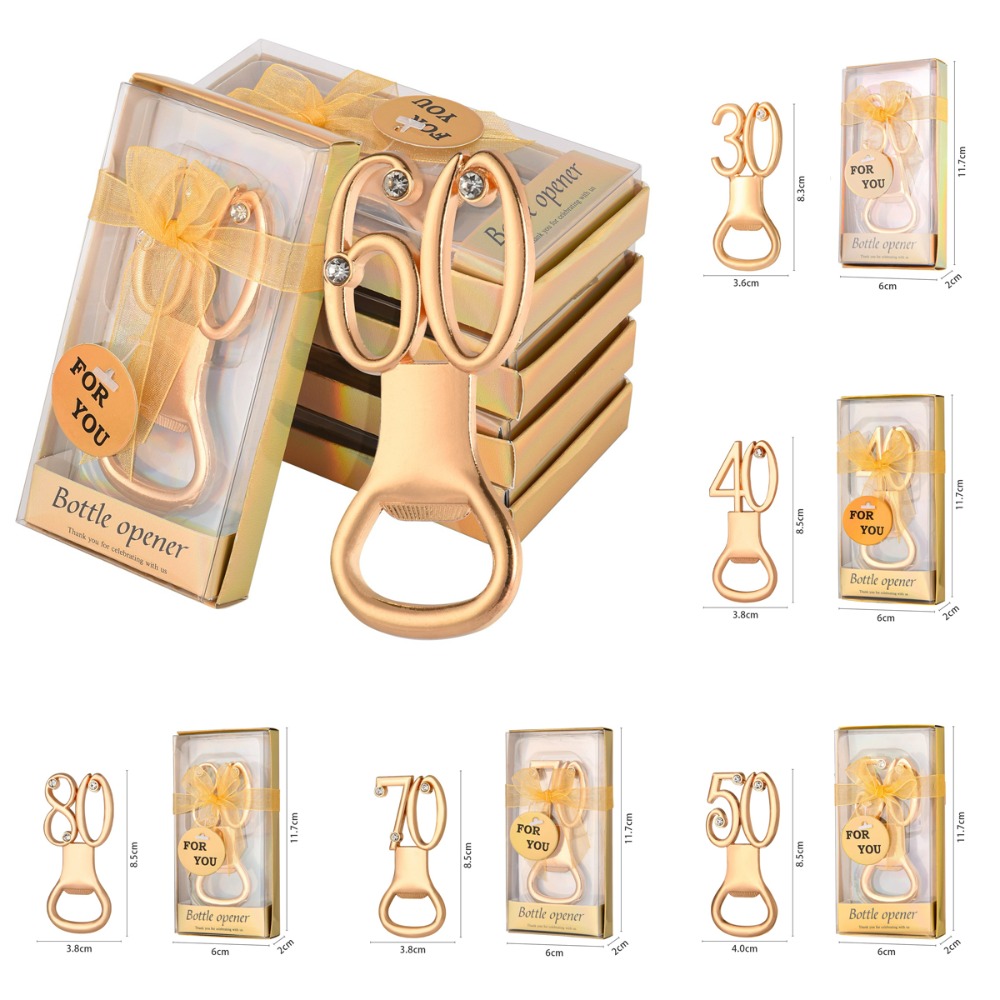 Goldener Geburtstags-Flaschenöffner für 30., 40., 50., 60., 70., 80. Geburtstag, Party, Hochzeitstag, Dekoration, Gastgeschenk, Gäste