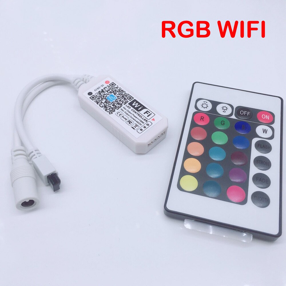 Magisk hjem  dc5v 12v 24v bluetooth trådløs wifi-controller, rgb / rgbw ir rf led-controller  ws2811 12-24v wifi-controller: 24 nøgle ir rgb wifi