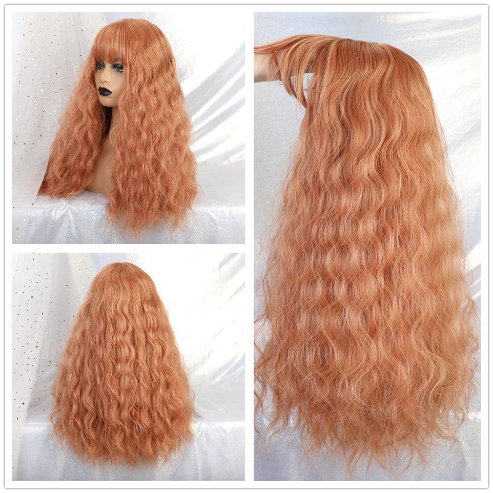 ALAN EATON Long Wavy Women Wigs High Temperature Fiber Synthetic Wigs Long Hair Cosplay Wigs Pink Wig with Bangs Lolita Cosplay: LC230-2