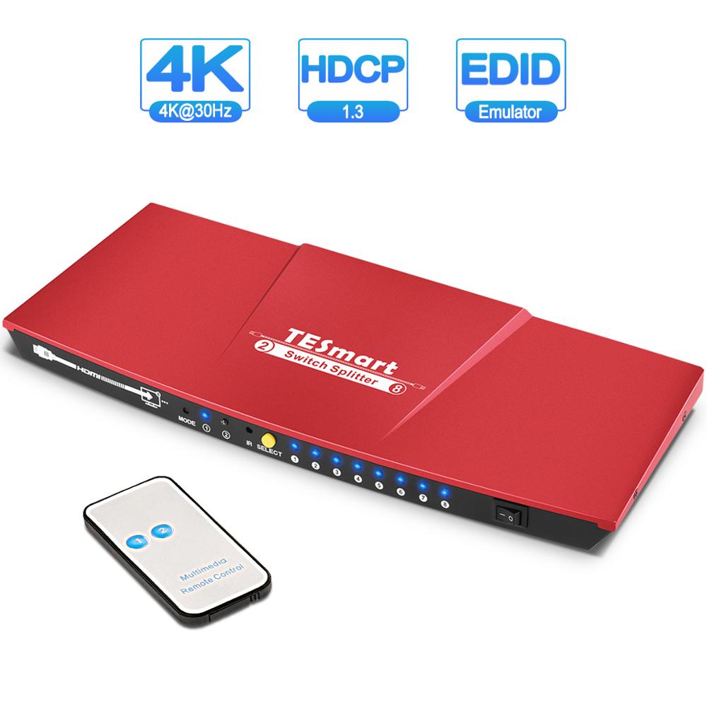 Tesmart 2 In 8 Out Hdmi Switch Splitter 2X8 Met Ir Afstandsbediening Ver1.4 Dual Display Resolutie Tot 4K(3840*2160) 1080P 3D