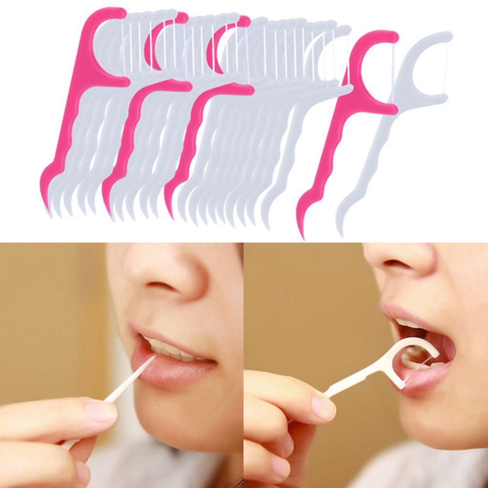 50 stks Dental Floss Interdentale Borstel Tanden Stick Tandenstokers Tand Draad Floss Pick Plastic Tand Picks
